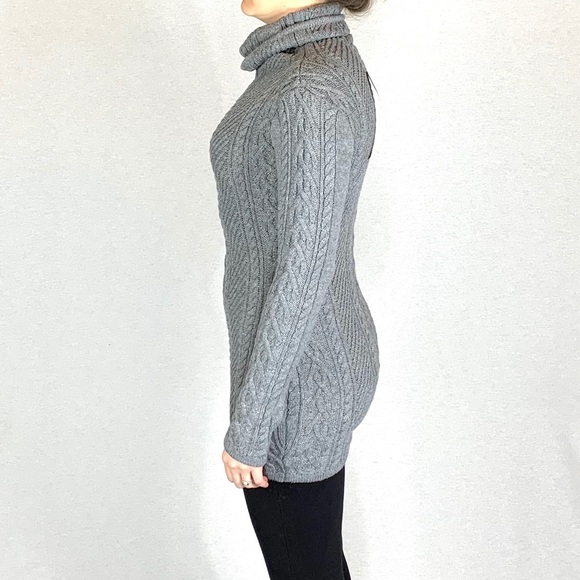 Cable Knit Cowl Neck Grey Sweater Small - Picture 3 of 8